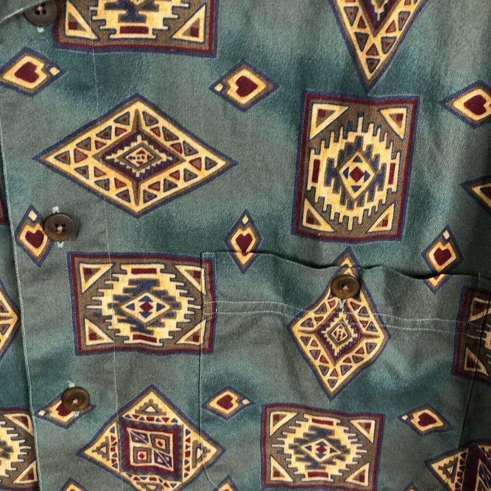 Vintage Western Shirt Mens Extra Large Green Aztec Indian Southwestern Cotton US - Picture 10 of 16